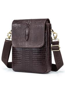 Men's Vintage Crocodile Embossed Zipper Crossbody Bag, Fashionable Leather Shoulder Bag for Daily Used, Matching Casual Square Bag for Outdoor