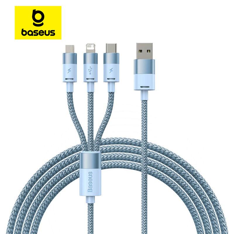 Dây Cáp Sạc Baseus 3 Trong 1 - Phụ kiện USB Cho iPhone 14 13 12 Pro 11 3.5A Macbook Pro Samsung Xiaomi