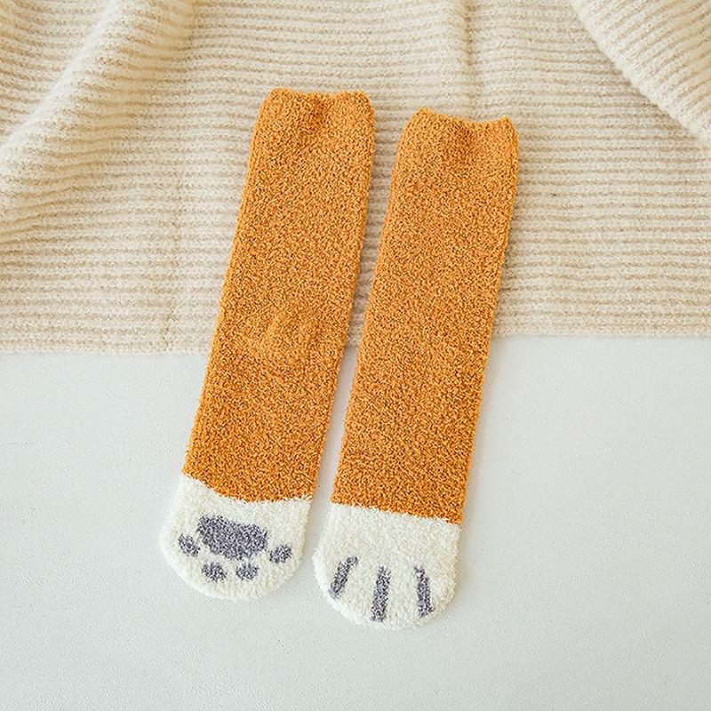 Product Introduction of Winter New Striped Cartoon Cat Claws Warm Thickened Sleeping Socks For Women 24
