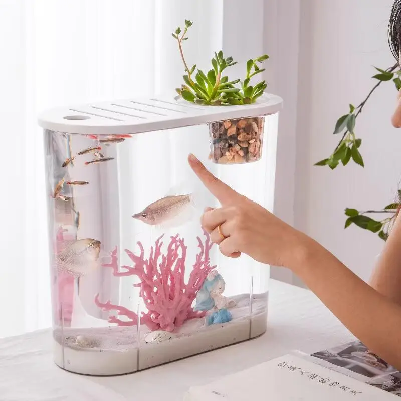 Transparent Plastic Fish Home Living Room Goldfish Small Imitation Glass Aquascape Ecological Tank Aquarium Supplies