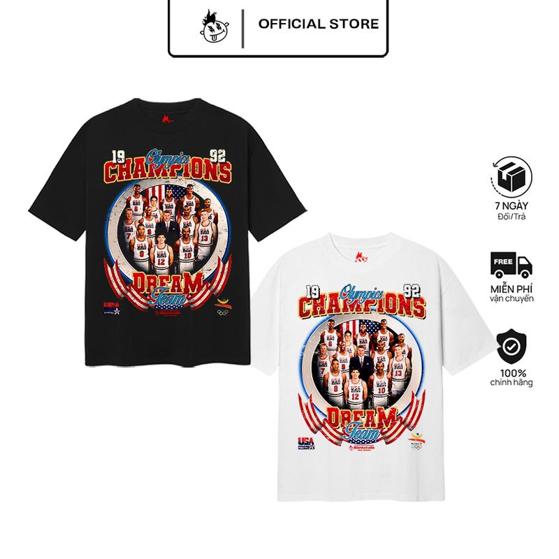 BLANK | Áo Thun USA 1992 Tay Lỡ Unisex - Đen/Trắng Cổ Tròn