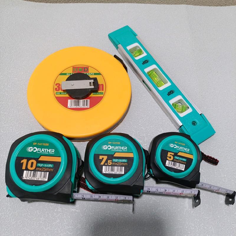 [ Tặng 1cuộn 5m] Combo 4 cuộn thước đo GF  có 1 thước dây 30m +1 thước góc thủy 200mm+ 1 cuộn 7.5m+10m thước 2 mặt có lỗ ban phong thủy dùng để đo vật dụng cần thiết vn thước đo góc nước