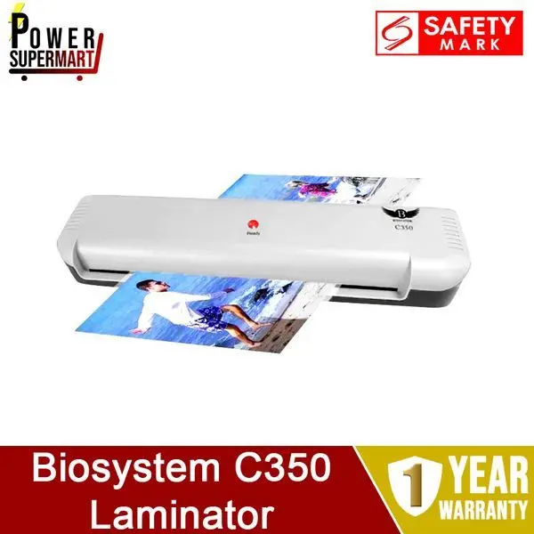 Biosystem C350 Laminator. Temperature Sensor. Reverse Button. Resistance Foot Pad. 1 Year Warranty.