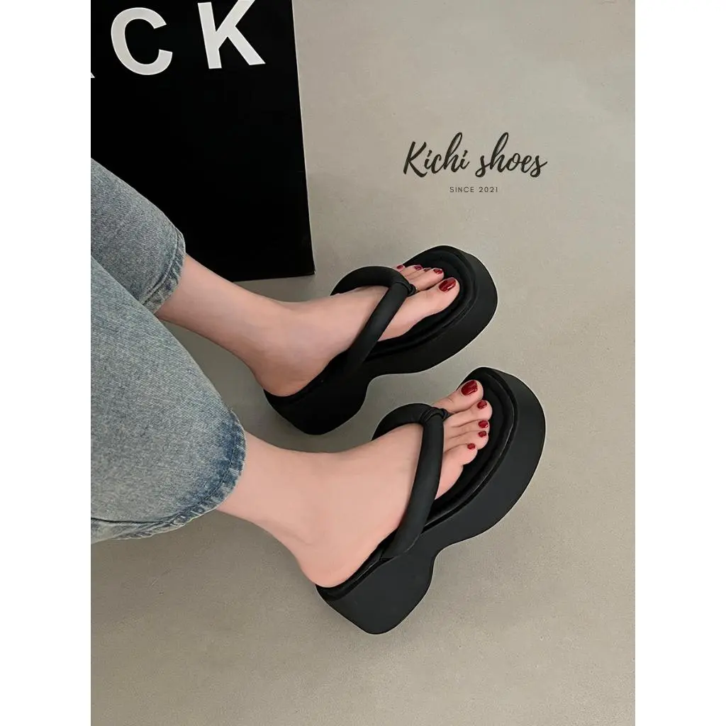 Dép xỏ ngón đế dày cao cấp chống trượt siêu sang dép kẹp đi biển đế cao Kichi Shoes F02