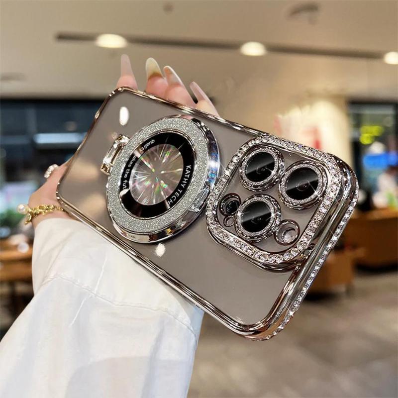 Product Introduction of Fashion Camera Design Phone Case with Lens Protector, Rhinestone Decor Phone Protective Cover, Phone Accessories Compatible with iPhone 12 13 14 15 16 Plus Pro Max, Casing 5