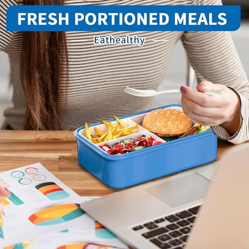 Product Introduction of 3 Compartment Bento Box, 1 Count Leakproof Lunch Box with Knife, Fork and Spoon, Durable Lunch Container for Adults & Teens & Kids 6