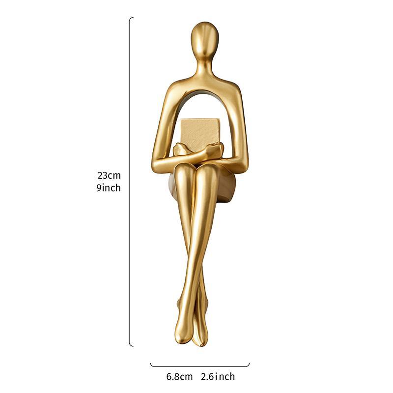 Golden Sitting Figure Sculpture, 1 Count Modern Home Decor Figurine for Bookshelf, Mini Sitting Thinker Statue 8