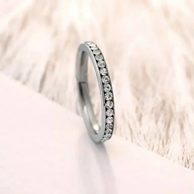 Cincin couple Titanium Stainless steel FULL MATA 1Baris anti karat selamanya Fashion Ring 3