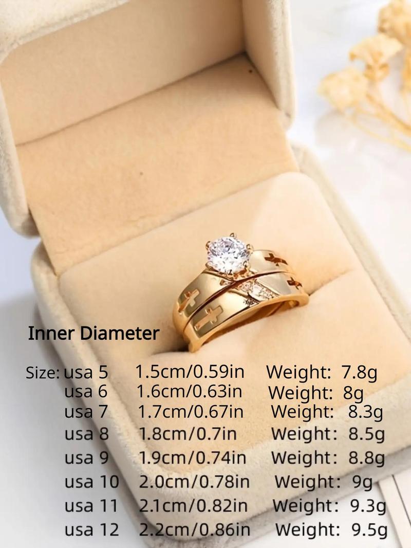 Product Introduction of Luxury Elegant Rhinestone Inlaid Promise Couples Ring, Fashion Cross Decor Accessories for Wedding Party, Engagement Jewelry Accessories for Women & Men, without Box, Valentine's Day, Gift 2