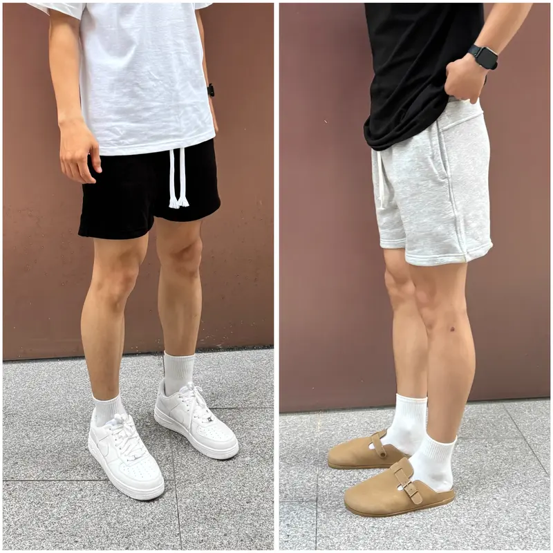 COMBO 2 Quần Short Trơn Basic Unisex (ĐEN/XÁM) Menswear Nam, Nỉ Chân Cua (Tặng vớ) 2