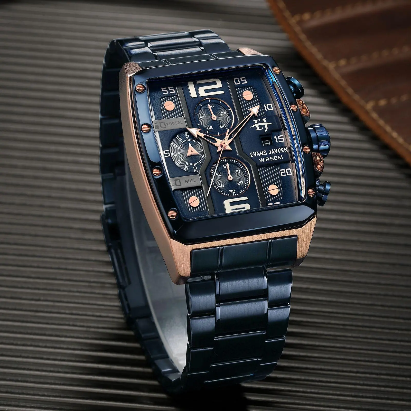 Evans Jayden Jam Tangan Pria 9618 Rantai Stainless Steel Chronograph Kaca Sapphire Water Resistant 5ATM