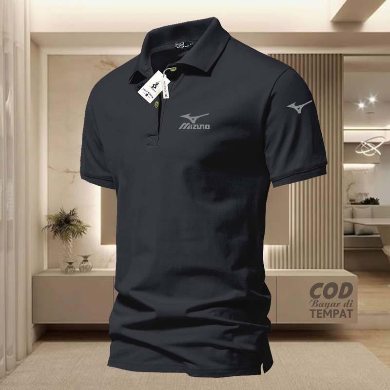 Mizuno เสื้อโปโล Collar โลโก้ด้านซ้าย + โลโก้สีเงิน สำหรับผู้ใหญ่ เสื้อโปโลผู้ชาย Wangki ผ้าคุณภาพสู