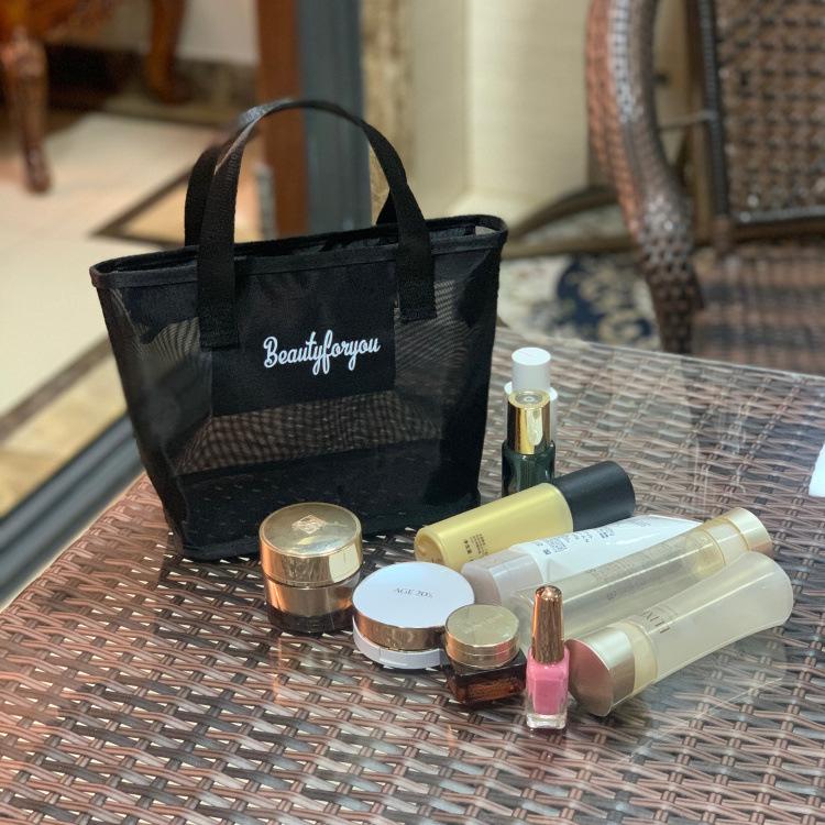 New Korean Style Is Hollow out See through Mesh Portable Cosmetic Bag Large Capacity Wash Bag for Working Women's Handbag Mom 3