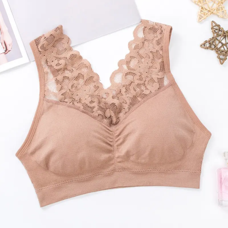 ᵖGˡiͣʸrl Bra Push Up Seamless Tanpa Kawat / Pakaian Dalam BH V neck Hiasan Renda Motif Bunga / Celana Legging YOGA Sport Olahraga GYM / Bralette Renda / Setelah Olahraga Wanita 1036 1
