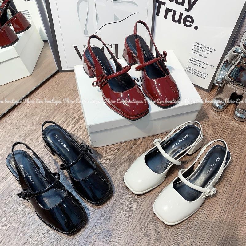 Sục hậu nữ hở gót 4-5p mũi tròn phối nơ cạnh sườn mã SHN2025 full box Shoes