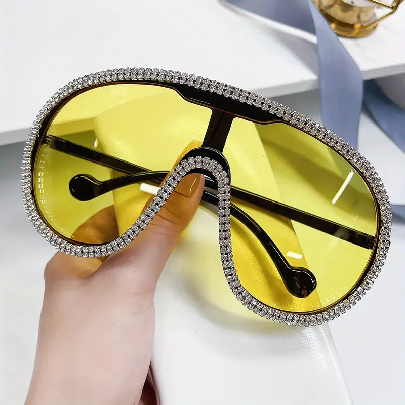 Luxury Rhinestone Shield Fashion Glasses for Women - Oversized Gradient Lens, Windproof Party & Fashion Accessory with Sparkling Frame Design 6