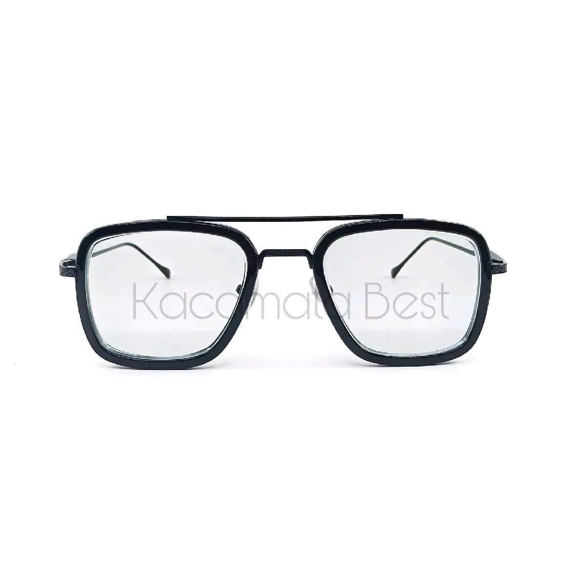Frame Kacamata aviator kotak tony style bahan besi logam kode TS001 Hitam Lensa Glasses Eyewear