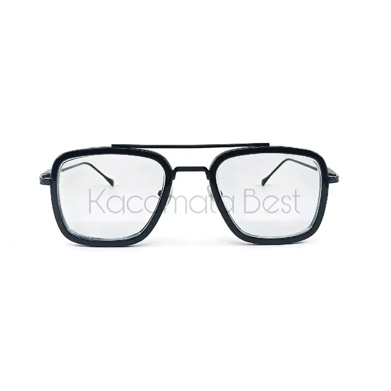 Frame Kacamata aviator kotak tony style bahan besi logam kode TS001 Hitam Lensa Glasses Eyewear 0