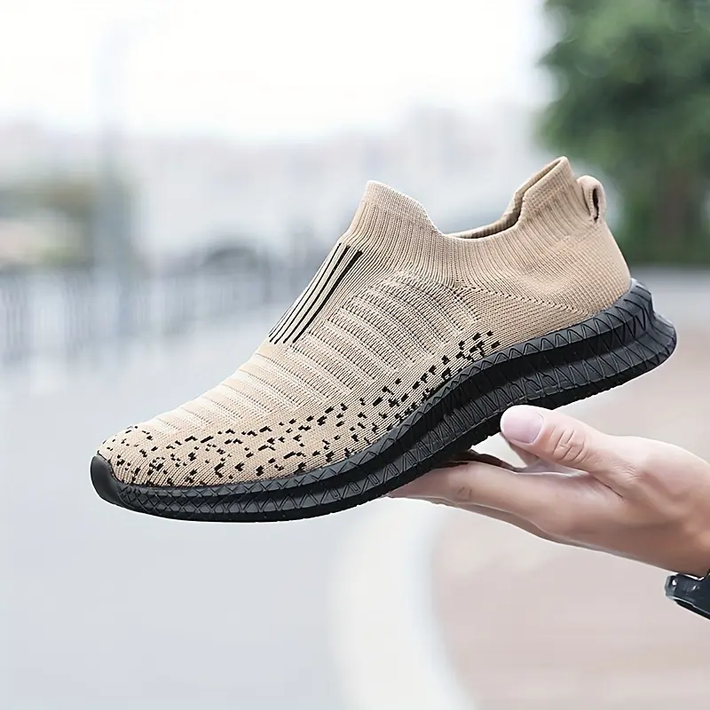 Men's Woven Knit Slip On Sock Shoes, Comfy Non Slip Breathable Soft Sole Sneakers For Men's Outdoor Activities 5