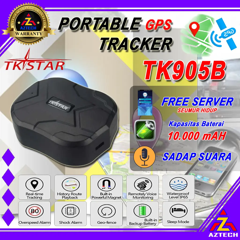 GPS TRACKER PORTABLE ORIGINAL TKSTAR TK905B TK 905B 905 B 10000 MAH MOBIL MOTOR  TK905 TK915 TK918 TRACKER FREE SERVER
