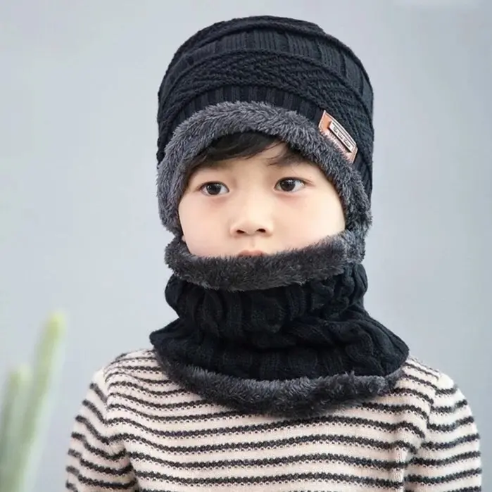 ￼Mũ len trùm đầu nam nữ kèm khăn quàng cổ nón len mùa đông mũ beanie unisex cho bé trai bé gái giữ ấm đi học đi làm 4