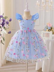 Vestido Elegante para Niña con Diseño de Flores y Encaje Transparente, Perfecto para Bodas y Eventos Especiales, Corte Cómodo para Pequeñas