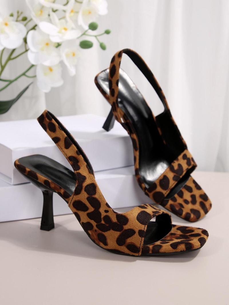 Product Introduction of Women's Fashion Leopard Print Slingback Sandals, Sexy Fashion Open Toe High Heel Sandals for Party, Daily Clothing Decor for Women & Girls 12