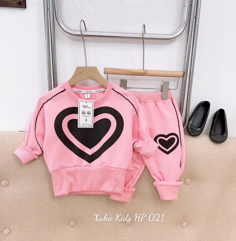 Bộ in TRÁI TIM  chất vải cotton da cá tàu   dành cho bé gái từ 15-42 kgg. 2