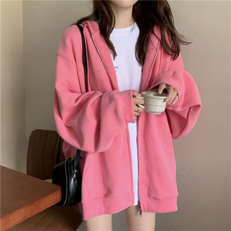 Product Introduction of Large Size Slimming Autumn and Winter Hoodie Coat Women's Ins Zipper Cardigan Fleece-Lined Thick Loose Sweater Women's Fashion 18