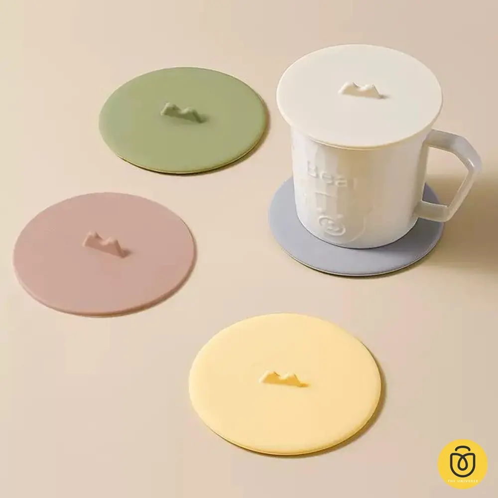 Tutup Cangkir Tutup Gelas Silicone Food Grade Bpa Free Dengan Tempat Sendok - HW264