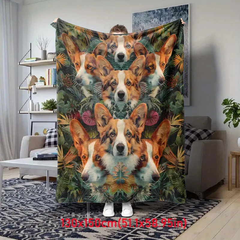 Corgi Pattern Blanket, Soft Throw Blanket, Air-conditioned Room Blanket, Warm Nap Blanket for Home Office Travel, Gift for Friend 2