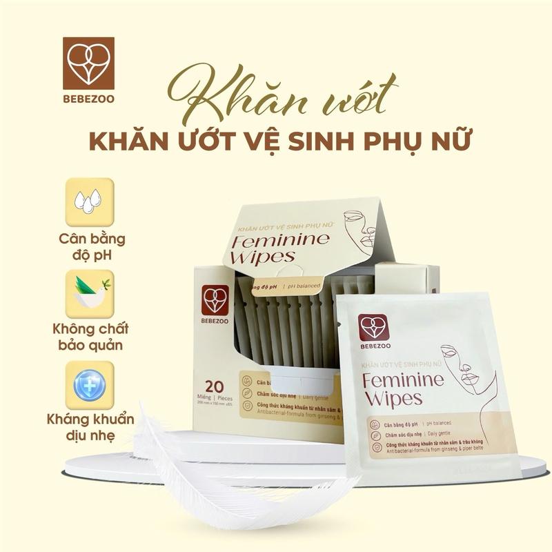 Hộp khăn giấy ướt vệ sinh phụ nữ Bebezoo - 20 gói/hộp, kháng khuẩn dịu nhẹ, cân bằng PH