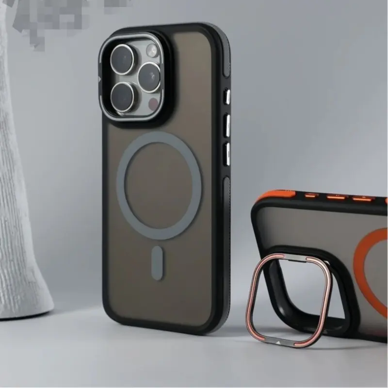 Case Matte Dove Hybird Metal Lens Kick Stand Ring Magnetic For iPh0ne 11 12 13 14 15 16 Pro Max Plus Casing Magnetic Wireless Charge Matte Hard Protective Cover 1