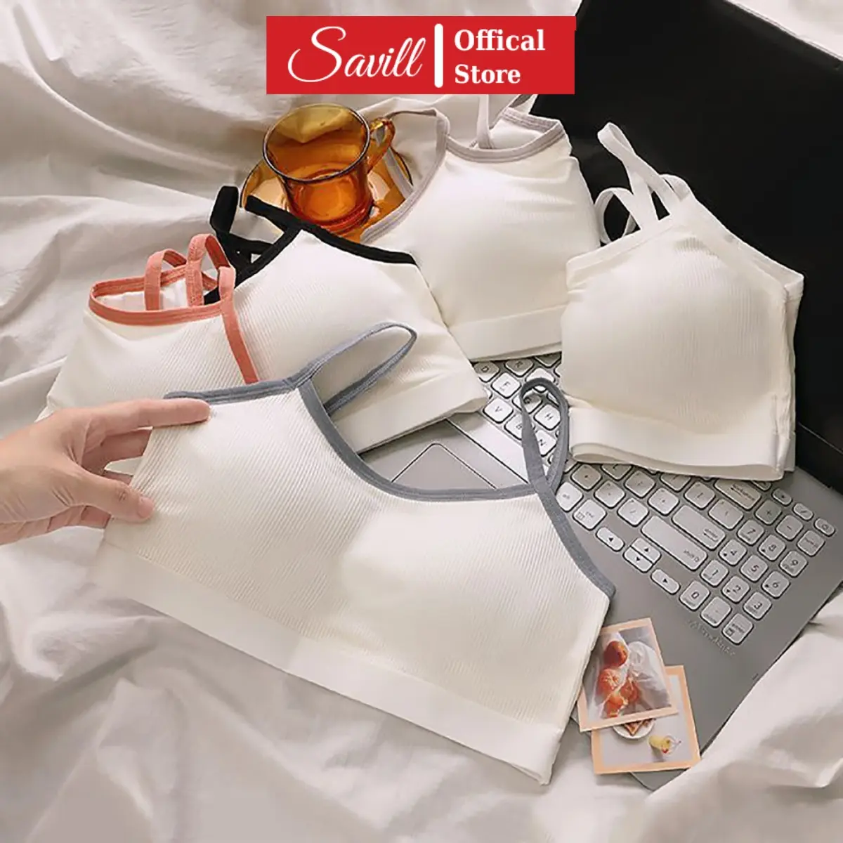 Top Áo Bra Nữ 2 Dây Cá Tính, Bra Cotton Ôm Dáng Nhẹ Nhàng, Mút Mỏng Savill B7868 Kem Denim Women