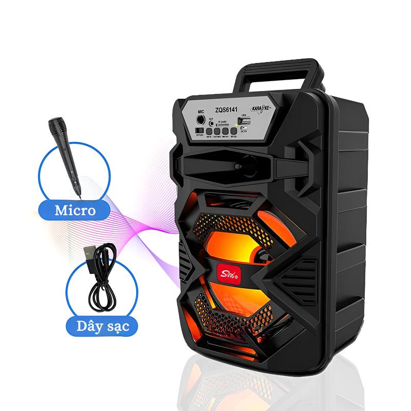 [CÓ KÈM MIC] Loa bluetooth ZQS-6141 bass đập cực căng, bass lộ thiên, có đèn led  nhấp nháy theo nhạc, có quai xách tay cầm tiện lợi