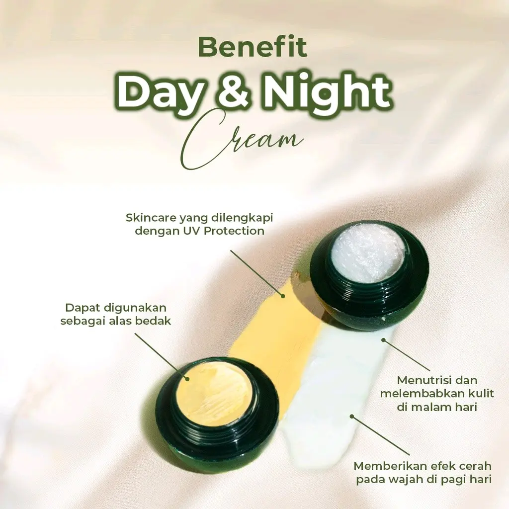 Tull Jye Cream Whitening set ab hijau, Cream Day-Night @10gr Mencerahkan, Memperbaiki tekstur kulit