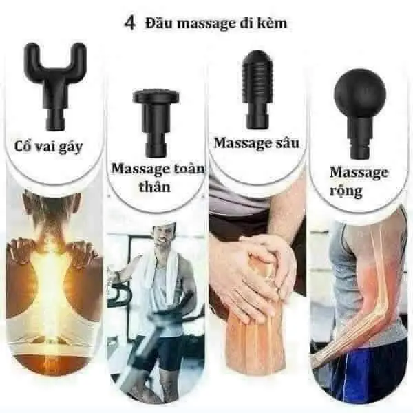 Máy Massage Cầm Tay sạc pin, 4 đầu, 6 chế độ. 4