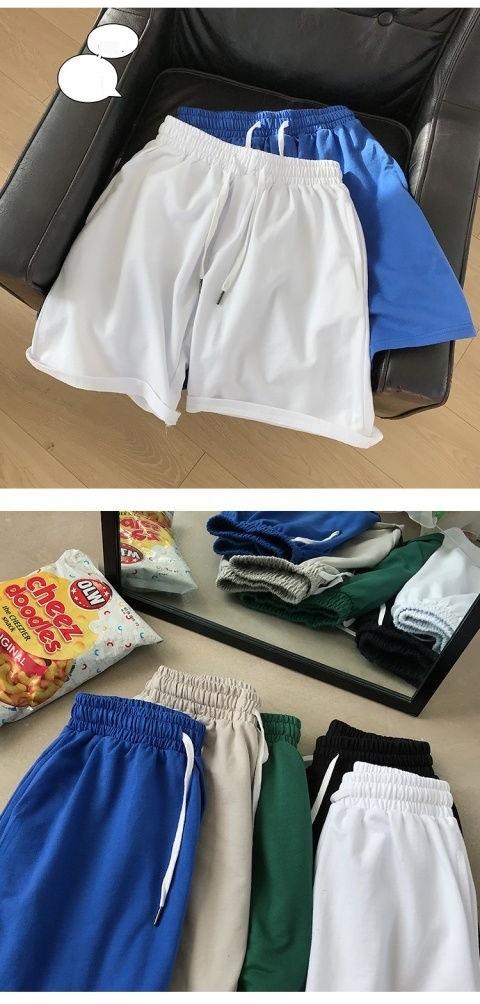 Product Introduction of Men's Sports Shorts Summer New Japanese Style Solid Color Simple Thin Loose Fit Five-Point Beach Shorts for Couples 10