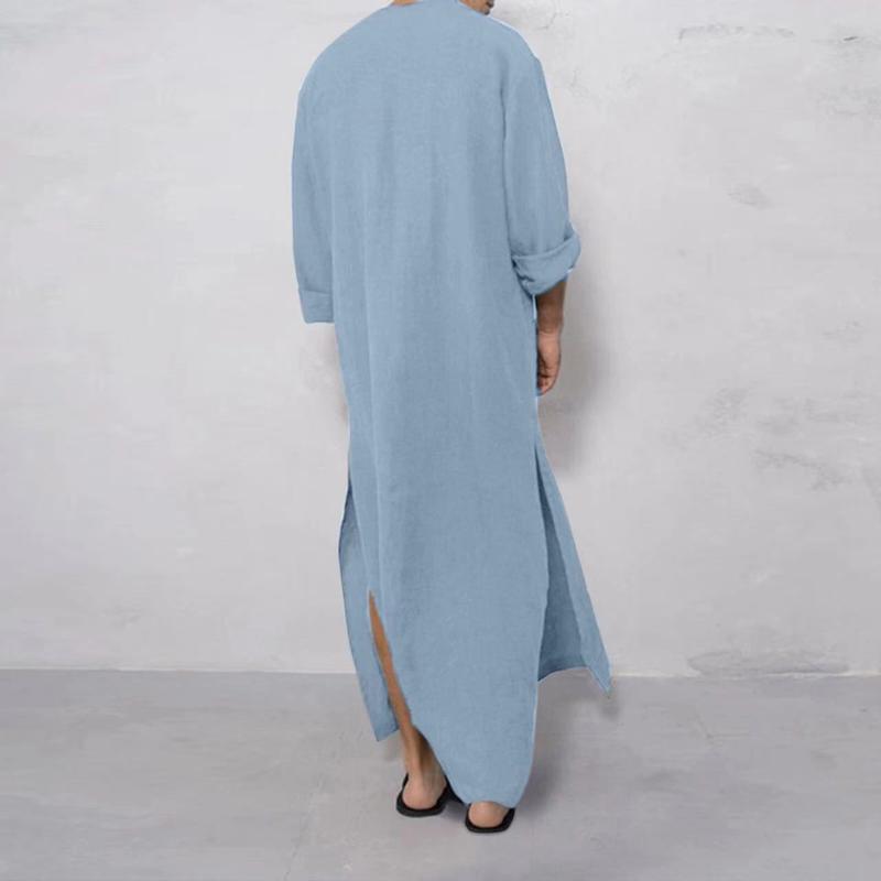 Product Introduction of Muslim Robe New Men's Loose Stand Collar Door Tube Long Sleeve Robe Ethnic Style Robe 14