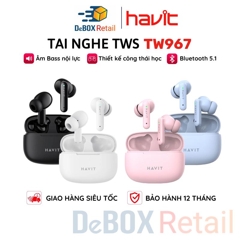  Tai Nghe Không Dây TWS HAVIT TW967 BT 5.1 Thiết Kế Công Thái Học Driver 10mm - Chính Hãng BH 12 Tháng Nhét Tai Nghe Nhạc 