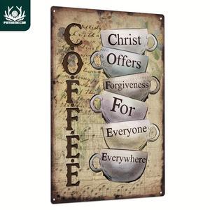 Coffee Cup & Letter Pattern Metal Sign, Vintage Metal Tin Sign, Retro Wall Art Decor for Home Living Room Cafe