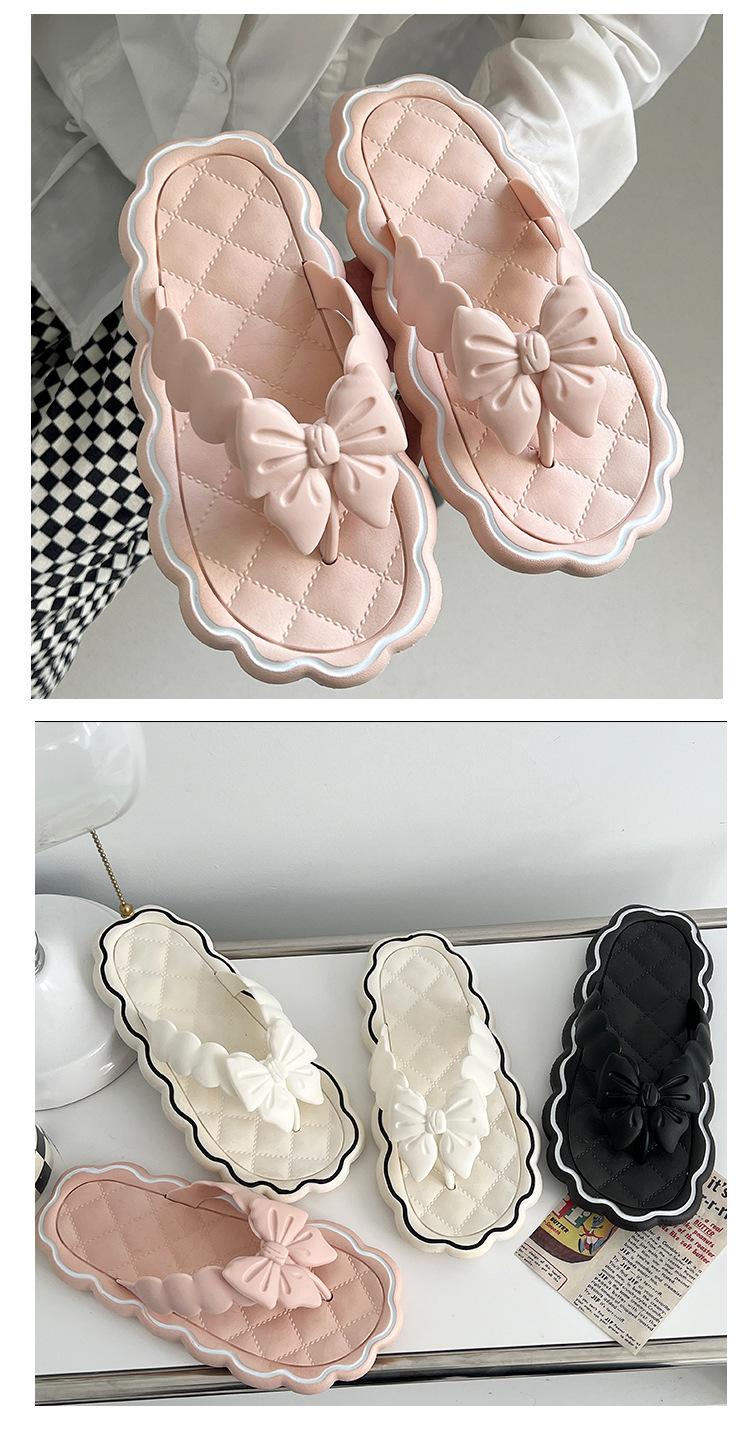 Product Introduction of Summer lace slippers, flip flops, fairy style, sweet and elegant, wearing bow shaped flip flops on the beach, cool slippers Walking Shoes Footwear Women Girl Shoes Comfort Sandal Decor Weight 11