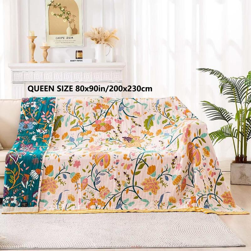 Floral Print Throw Blanket, 1 Count Boho Style Bed Blanket, Soft Comfortable Warm Blanket for Home Bedroom Sofa Couch Chair, Bedding Supplies 3