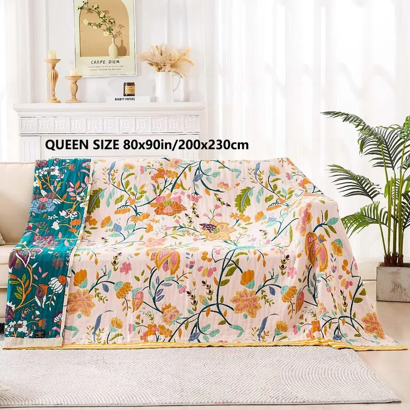 Floral Print Throw Blanket, 1 Count Boho Style Bed Blanket, Soft Comfortable Warm Blanket for Home Bedroom Sofa Couch Chair, Bedding Supplies 3