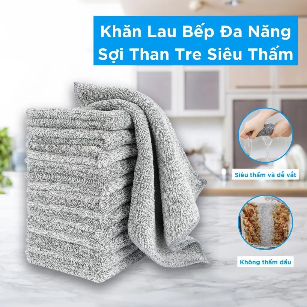 Kitchen Rag Bamboo Charcoal Fiber Thickened Super Absorbent Multifunctional Towel (1-Gray)