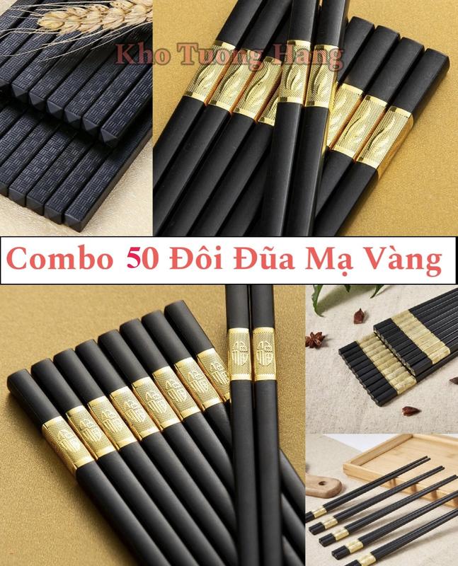 Combo 50 Đôi Đũa Kháng Khuẩn Mạ Vàng Đũa Nhựa Ăn Cơm Phong Cách Hàn Quốc Nhựa Đen Chống Trơn Chống Mốc Chịu Nhiệt