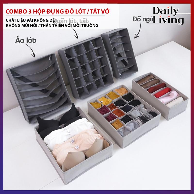 Combo 3 Hộp Đựng Đồ Lót, Tât Vớ Gấp Gọn Tiện Lợi Hộp Đựng Áo Lót Không Có Mùi Hôi Hàng Việt Nam Xuất Khẩu