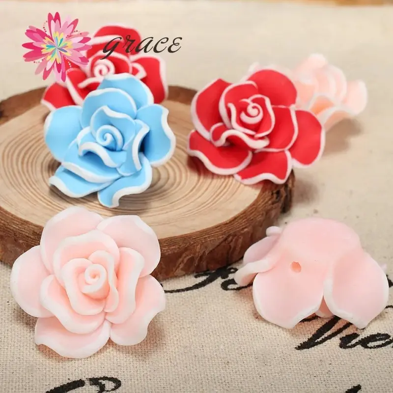 Anting Hijab Strip Rose Bunga Mawar Stud Earring Gaya Korea Putih Wanita Resin 3