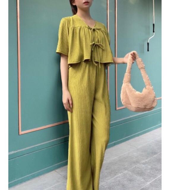 Sét áo cột nơ dáng croptop mix quần ống suôn hách dáng. Cho Nữ Thun Ong Women 5
