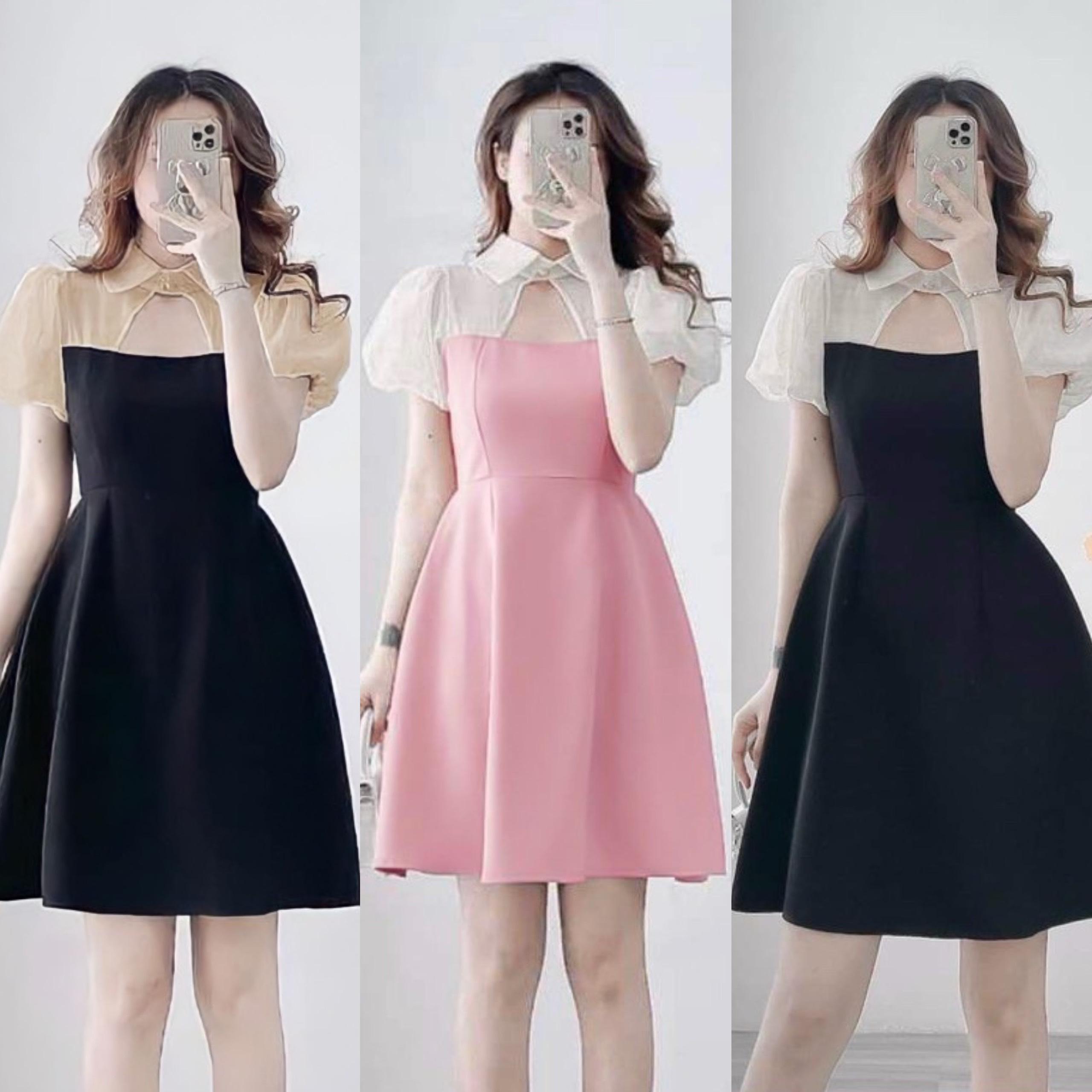 Thời trang bigsize set váy đầm dự tiệc dễ thương Nữ Cotton Dress Đen Women Hồng - A.1032